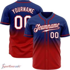 Blue Red White Gradient Sports, Royal Blue Custom Baseball Jersey Product Photo 1