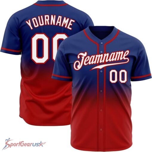 Blue Red White Gradient Sports, Royal Blue Custom Baseball Jersey Product Photo 1